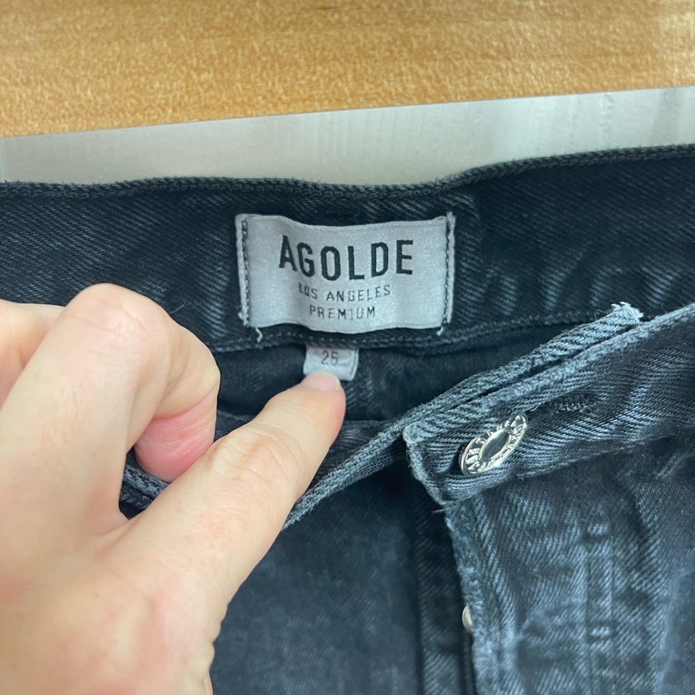 AGOLDE Quinn High Rise Distressed Black Denim Skirt - Picture 6 of 9